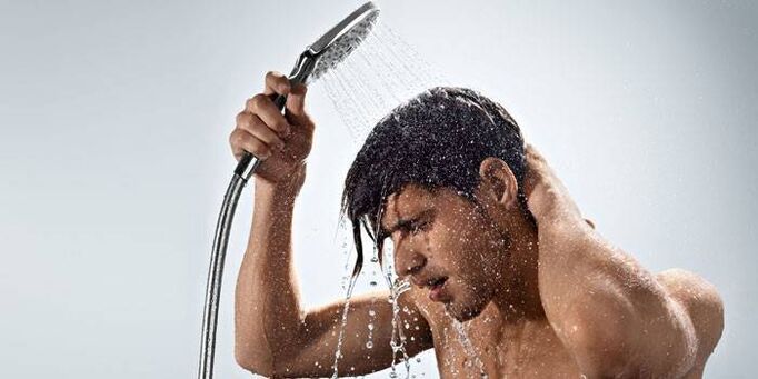 A person takes a contrast shower to increase blood flow and increase potency